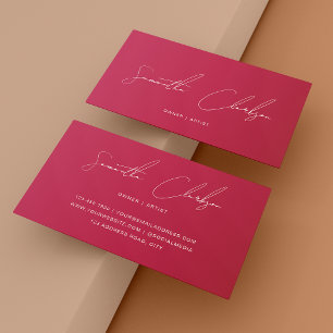 Carte De Visite Minimaliste Magenta Rose Chaud Écriture Manuscrite