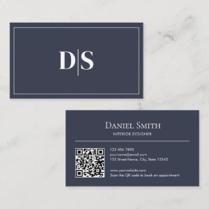Carte De Visite Minimaliste Moderne Code QR Initiales Gris Foncé B