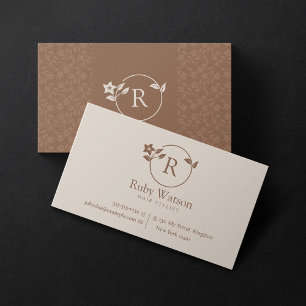 Carte De Visite Minimaliste Moderne Deux Initiales Coiffeur Biege