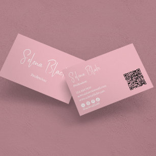 Carte De Visite Minimaliste moderne   Élégant code Blossom & QR