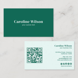 Carte De Visite Minimaliste moderne Emerald QR Code Médias sociaux