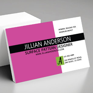 Carte de visite minimaliste moderne rose et noir
