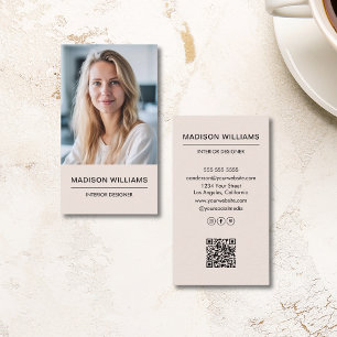 Carte De Visite Minimaliste Moderne Rose Pâle Photo QR Réseaux Soc