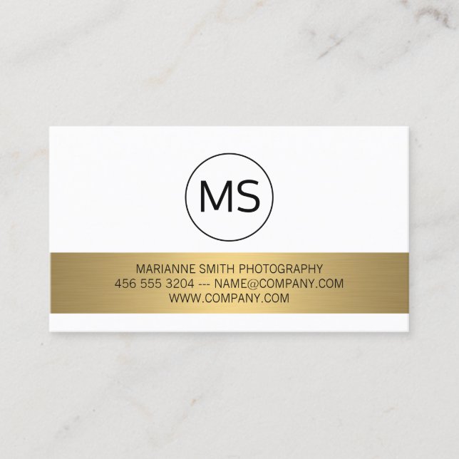 Carte De Visite Minimaliste / Monogramme / Gold Bar Metallic (Devant)