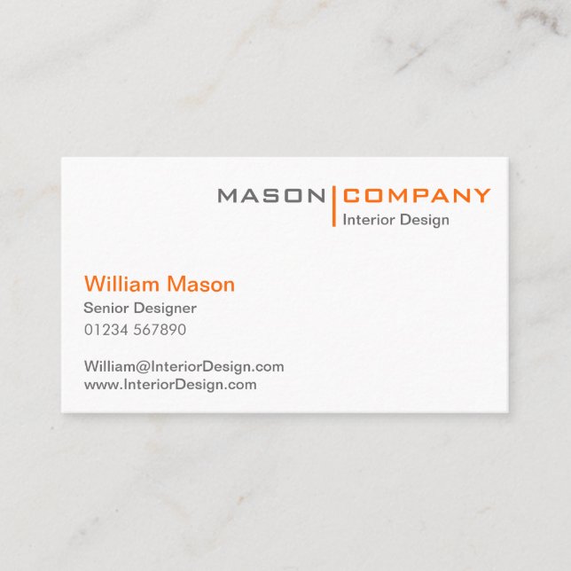 Carte de visite minimaliste orange et blanc (Devant)
