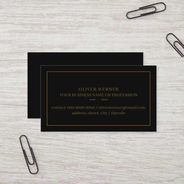 Carte De Visite Minimaliste Professionnel Noir (Devant/Arrière en situation)