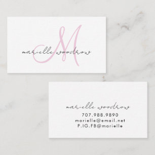 Carte de visite minimaliste rose à monogramme scri