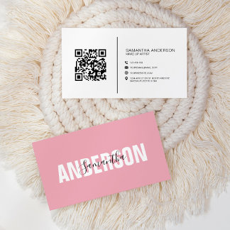 Carte De Visite Minimaliste Rose Pâle Code QR Moderne Professionne