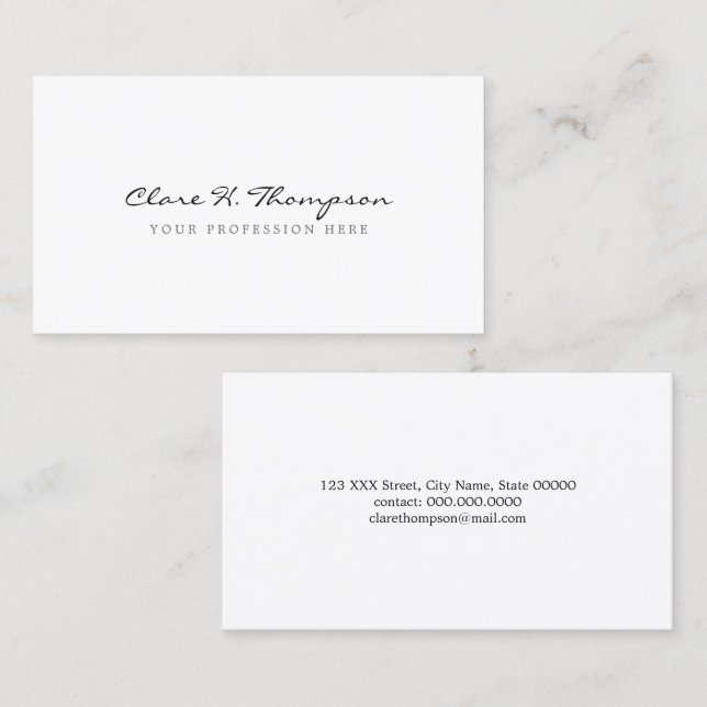 Carte De Visite minimaliste script white (Devant / Derrière)