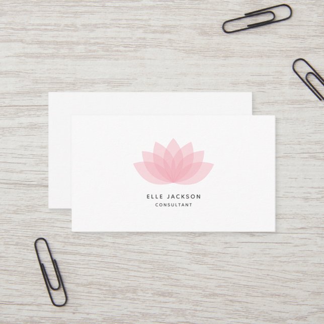 Carte de visite minimaliste simple de lotus rose (Devant/Arrière en situation)