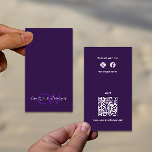 Carte De Visite Minimaliste Solide Profond Violet QR Code social