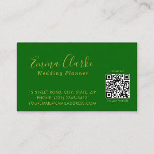 Carte de visite minimaliste verte et or avec code