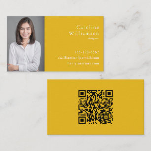 Carte De Visite Minimaliste Vibrant Jaune photo professionnelle QR