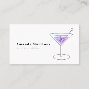 Carte De Visite Minimaliste Violet Cocktail Bartender Mixologue