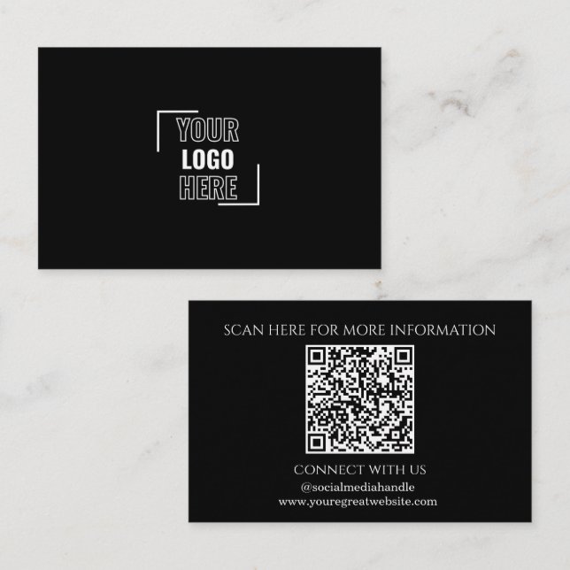 Carte De Visite Minimisez votre logo ici Code QR noir et blanc (Devant / Derrière)