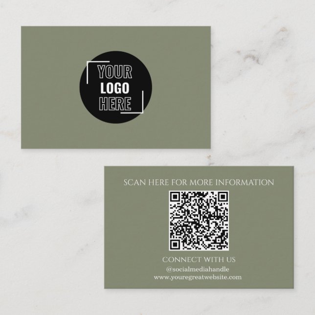 Carte De Visite Minimisez votre logo ici Sage Green QR Code (Devant / Derrière)