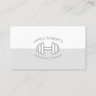 Carte De Visite Minimum Dumbbell Personal Trainer Gris & Blanc