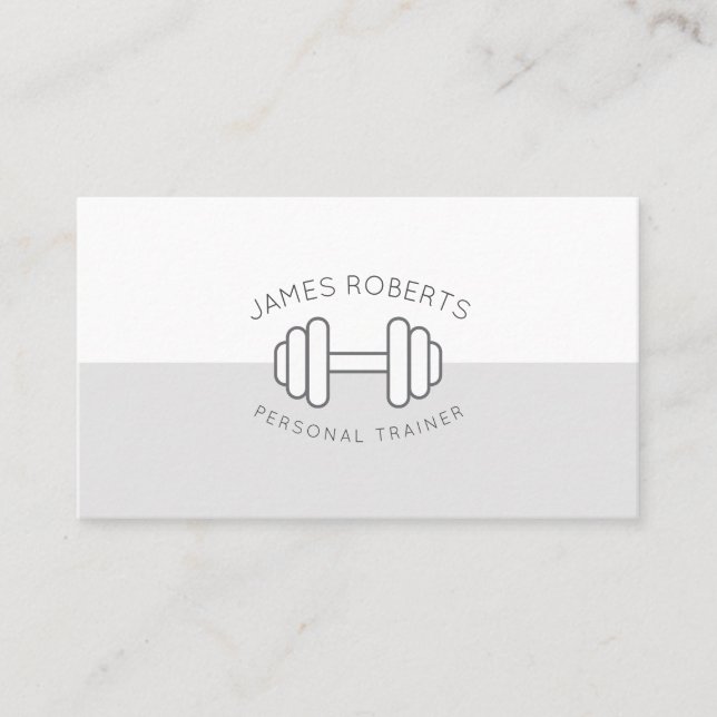 Carte De Visite Minimum Dumbbell Personal Trainer Gris & Blanc (Devant)