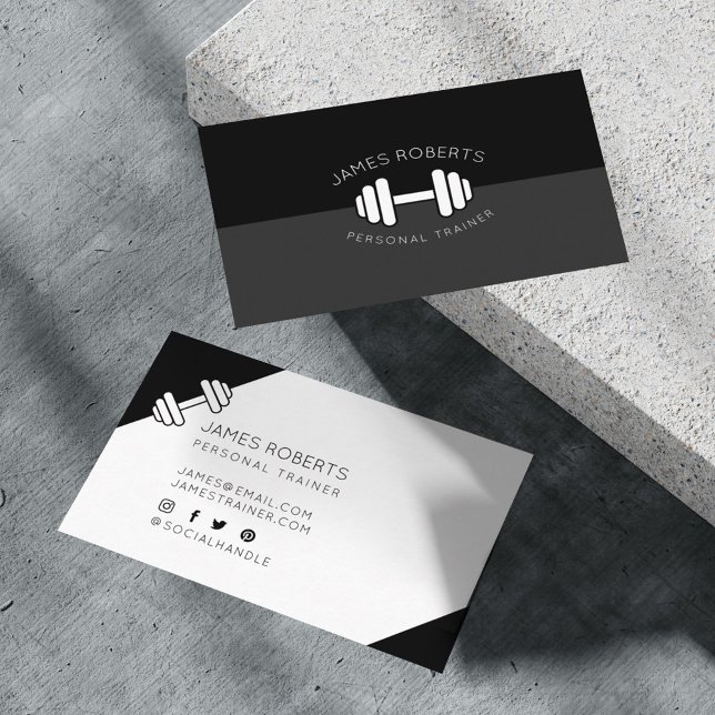 Carte De Visite Minimum Dumbbell Personal Trainer Noir & Blanc (Créateur téléchargé)