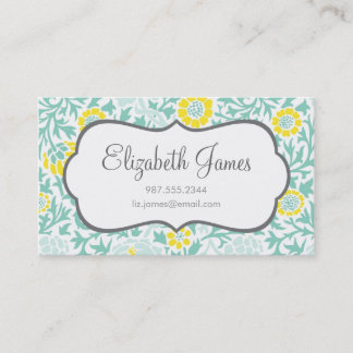 Carte De Visite Mint Aqua et Yellow Retro Floral Damask
