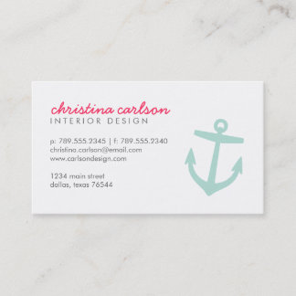 Carte De Visite Mint Cute Ancre Nautique & Stripes