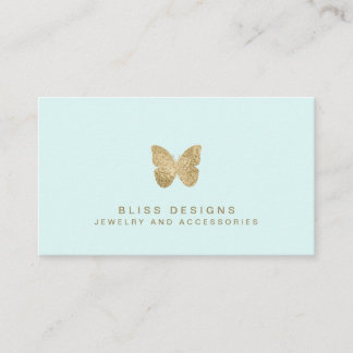 Carte De Visite Mint Green Gold Foil Papillon Élégant Simple