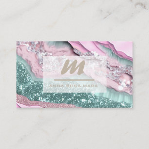 Carte De Visite *~* MINT PINK QR Marbre Glam Luxe Initial AP66