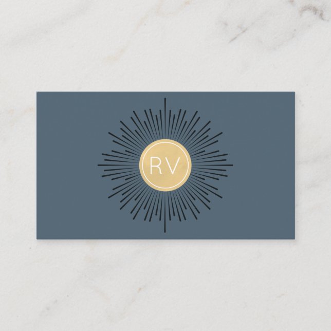 Carte De Visite Minuit Blue Gold Monogramme Halo (Devant)