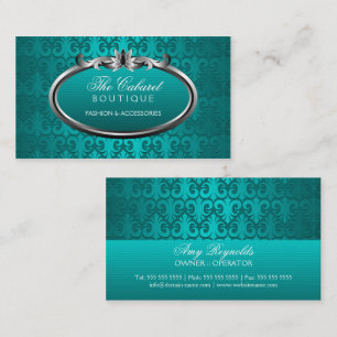 Carte De Visite Miroitement argenté turquoise de damassé élégante