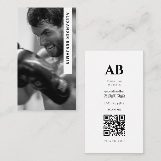 Carte De Visite MIXED MARTIAL ART Coach & Trainer Photo QR Code Ca (Devant / Derrière)