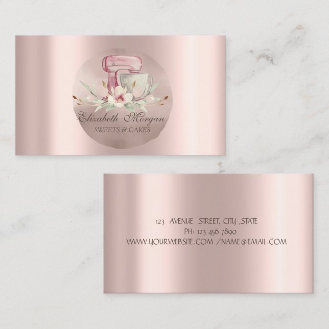 Carte De Visite Mixer Fleurs Rose Gold Circle Sweets (Devant / Derrière)