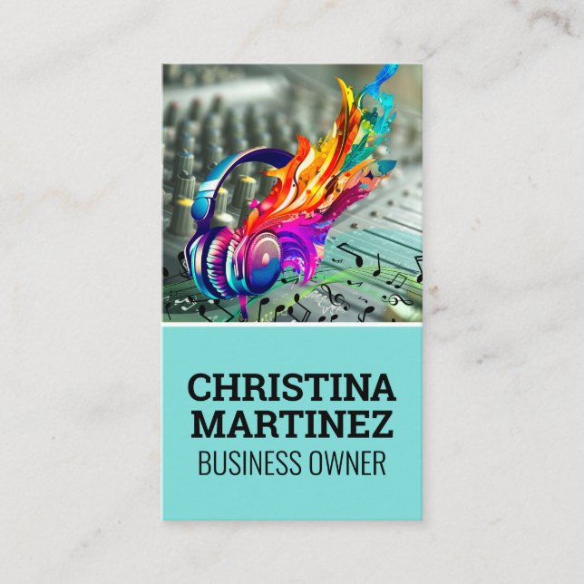 Carte De Visite Mixer Instrument | Musical Notes Head Phones (Devant)