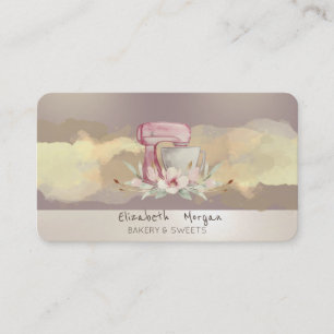 Carte De Visite Mixeur de gâteau à fleurs à l'aquarelle moderne