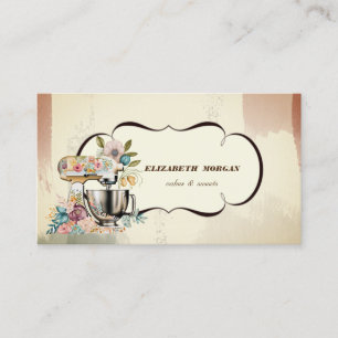 Carte De Visite Mixeur Rétro Fleuriste Patisserie Boulangerie Aqua