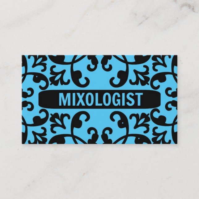 Carte de visite Mixologue Blue Damask (Devant)