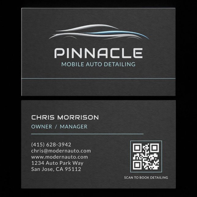 Carte De Visite Mobile Auto Detailing QR Code Professional (Créateur téléchargé)
