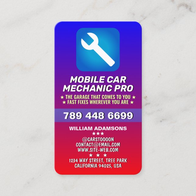 CARTE DE VISITE MOBILE AUTO MECHANIC & CAR REPAIR | CERTIFIED PRO (Devant)