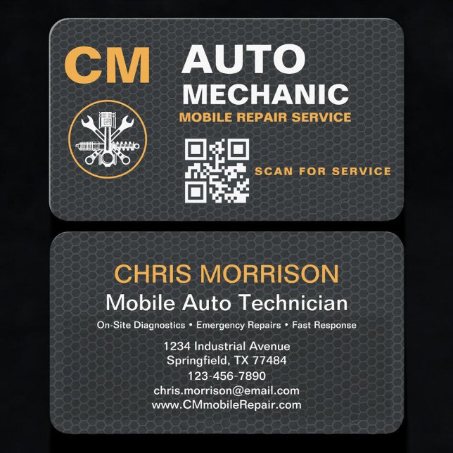 Carte De Visite Mobile Automotive Technician QR Code (Créateur téléchargé)