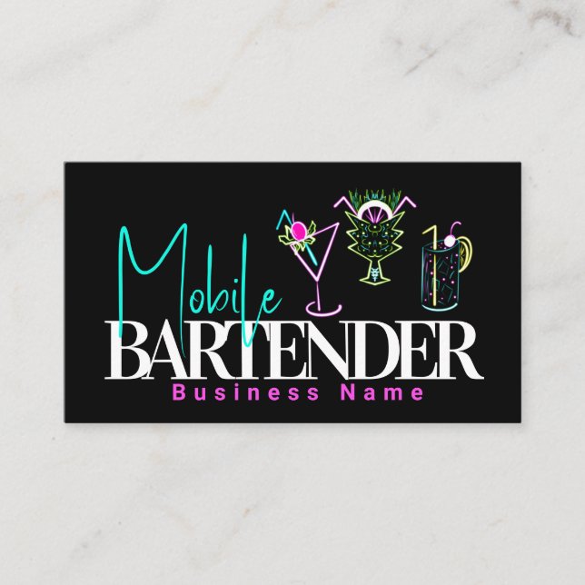 Carte De Visite Mobile Bartender Club Bar Neon Boissons (Devant)