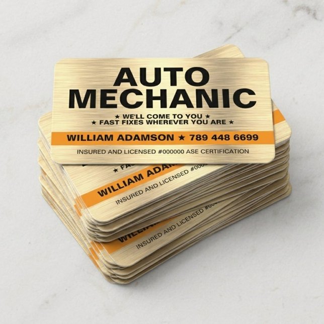 CARTE DE VISITE MOBILE CAR / AUTO MECHANIC REPAIR SERVICE (golden Auto Mechanic Car Handyman Steel Plate Maintenance Repair Service)