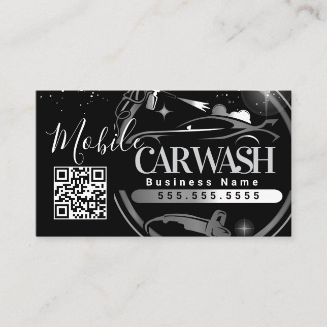 Carte De Visite Mobile Car Wash Detail - Business Logo QR Code B (Devant)