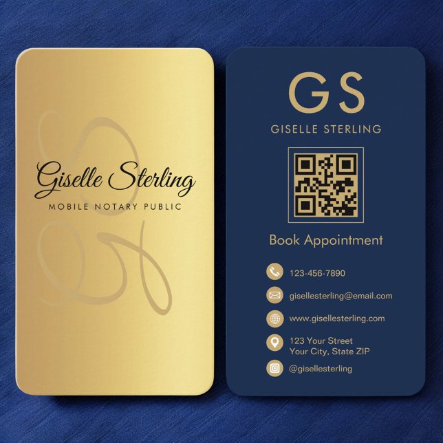 Carte De Visite Mobile Notaire Public Gold Marine Bleu QR Code (Créateur téléchargé)