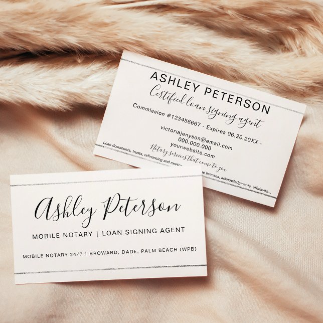 Carte De Visite Mobile Notaire public typographie argent bande (Mobile Notary public typography silver stripe Business Card)