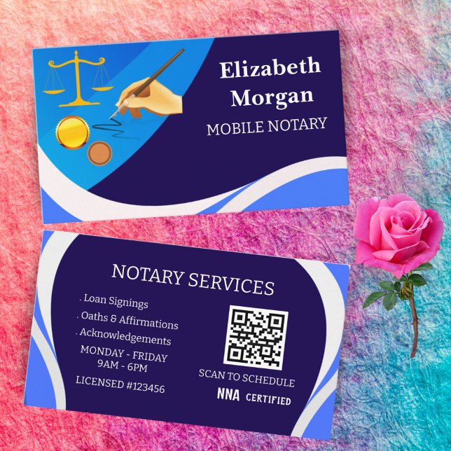 Carte De Visite Mobile Notary Business Cards-Modern Legal QR Code (Créateur téléchargé)