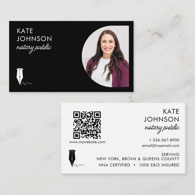 Carte De Visite Mobile Notary Public Photo QR Code Logo (Devant / Derrière)