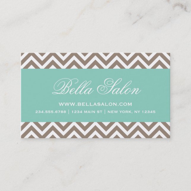Carte De Visite Mocha Brown et Aqua Modern Chevron Stripes (Devant)