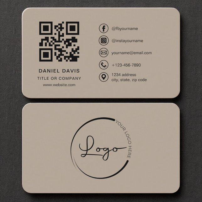 Carte De Visite Mocha Brown Professional Company Logo Code QR (Créateur téléchargé)
