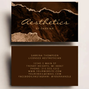 Carte De Visite Mocha Marron Agate Or Paillettes Luxe Esthéticienn