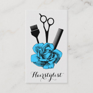 Carte De Visite mod bleu de coiffeur vintage chic de styliste en