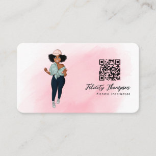 Carte De Visite Mode Afro Fitness Instructor Girl QR Code